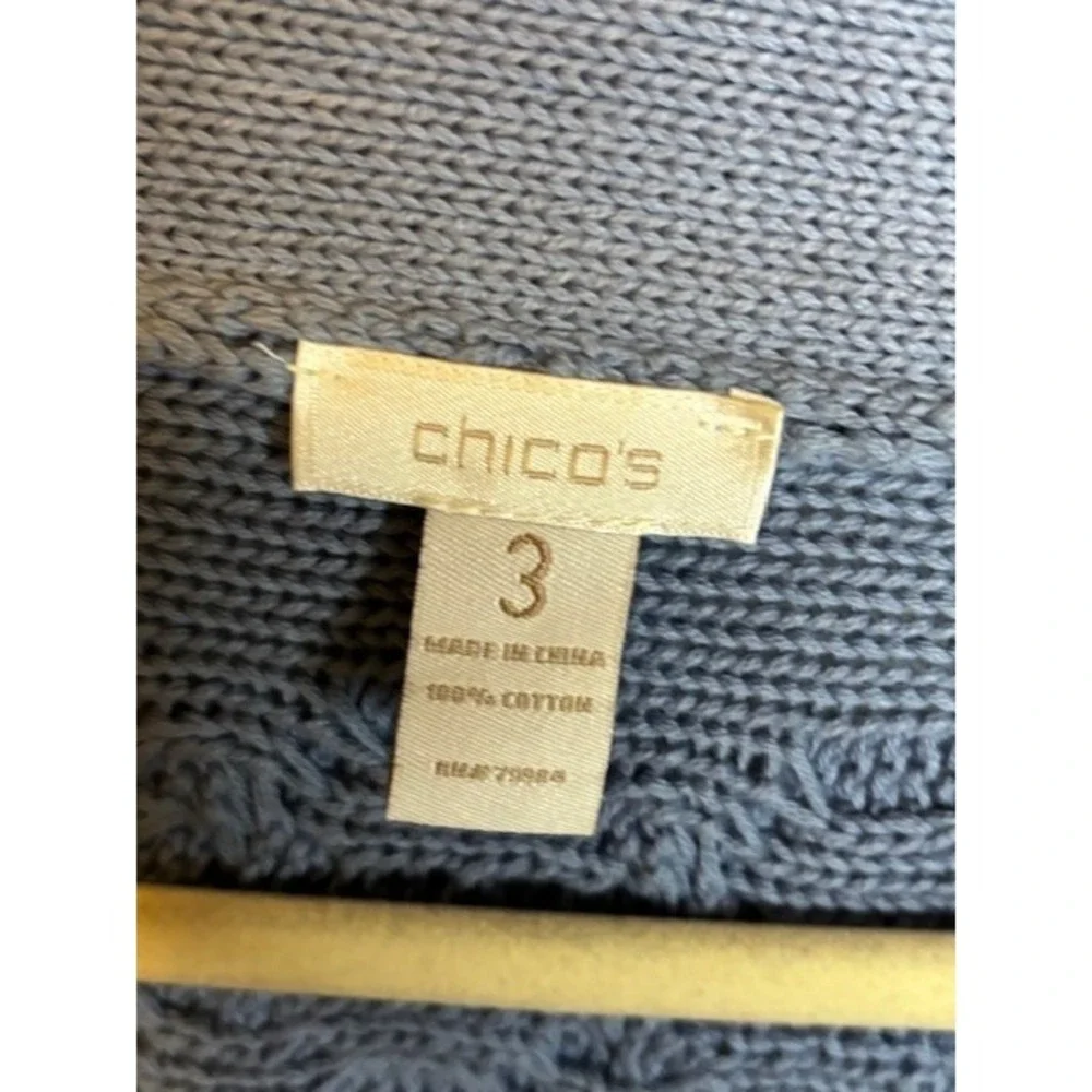Chico's Sweater Women's XL Open Front Knit Short Sleeve‎ Blue Chicos 3 - Picture 3 of 3